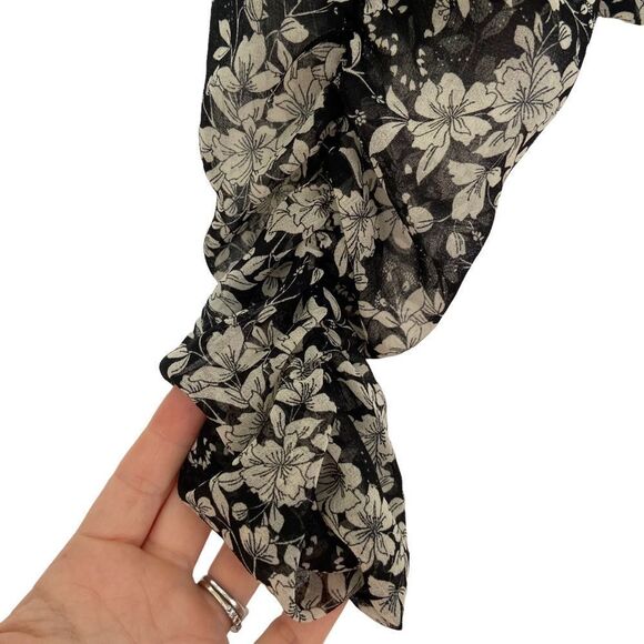 Zara Cropped Floral Long Sleeve Blouse Black Grey Size Small - Picture 4 of 8